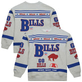 Buffalo Bills All Over Print Vintage Fleece Crewneck Sweatshirt Heather Gray | Mitchell & Ness