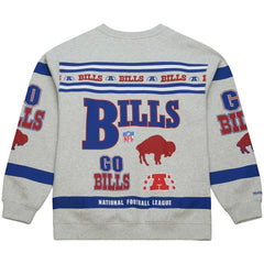 Buffalo Bills All Over Print Vintage Fleece Crewneck Sweatshirt Heather Gray | Mitchell & Ness
