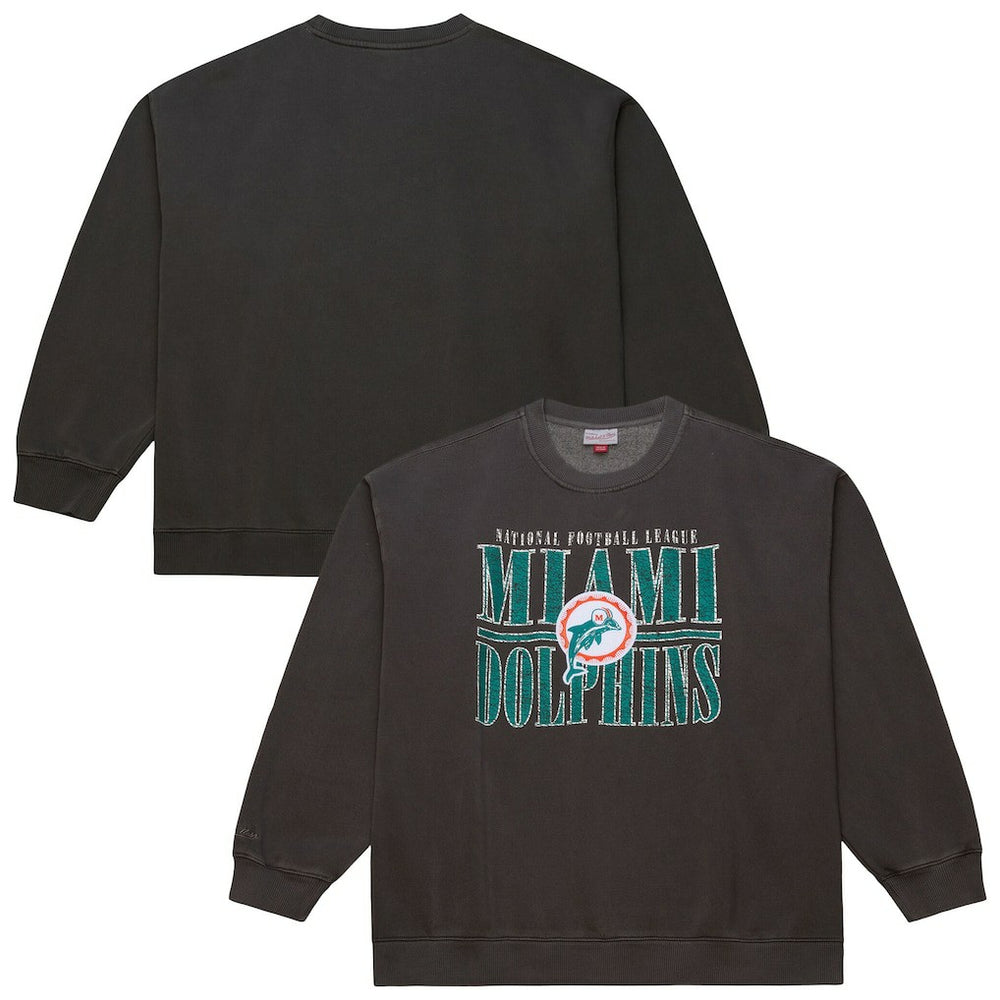 Miami Dolphins Downtown Crew Vintage Logo Sweatshirt Black | Mitchell & Ness