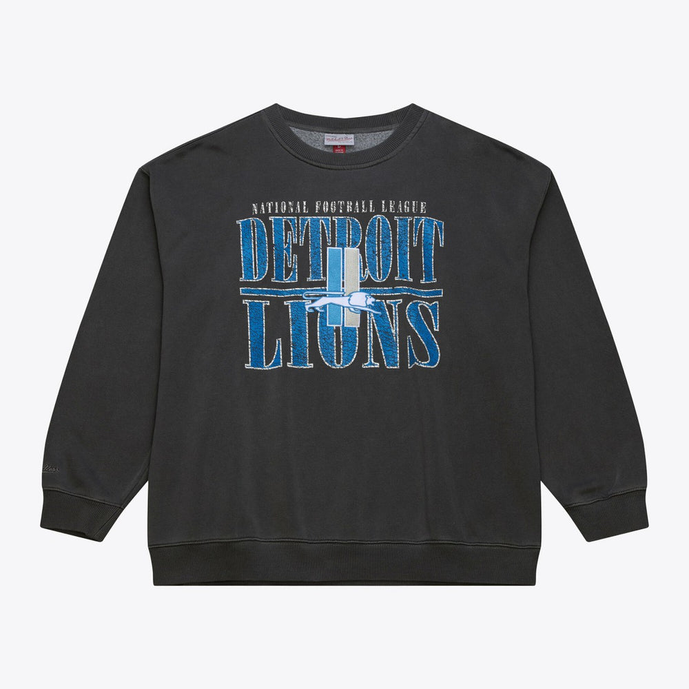 Detroit Lions Downtown Crew Vintage Logo Sweatshirt Black | Mitchell & Ness