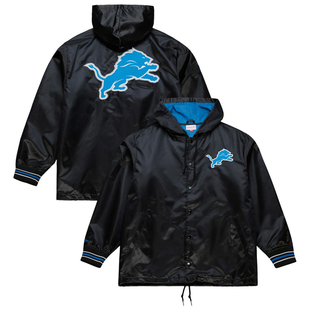 Detroit Lions Downtown Satin Full-Snap Hooded Jacket Black | Mitchell & Ness