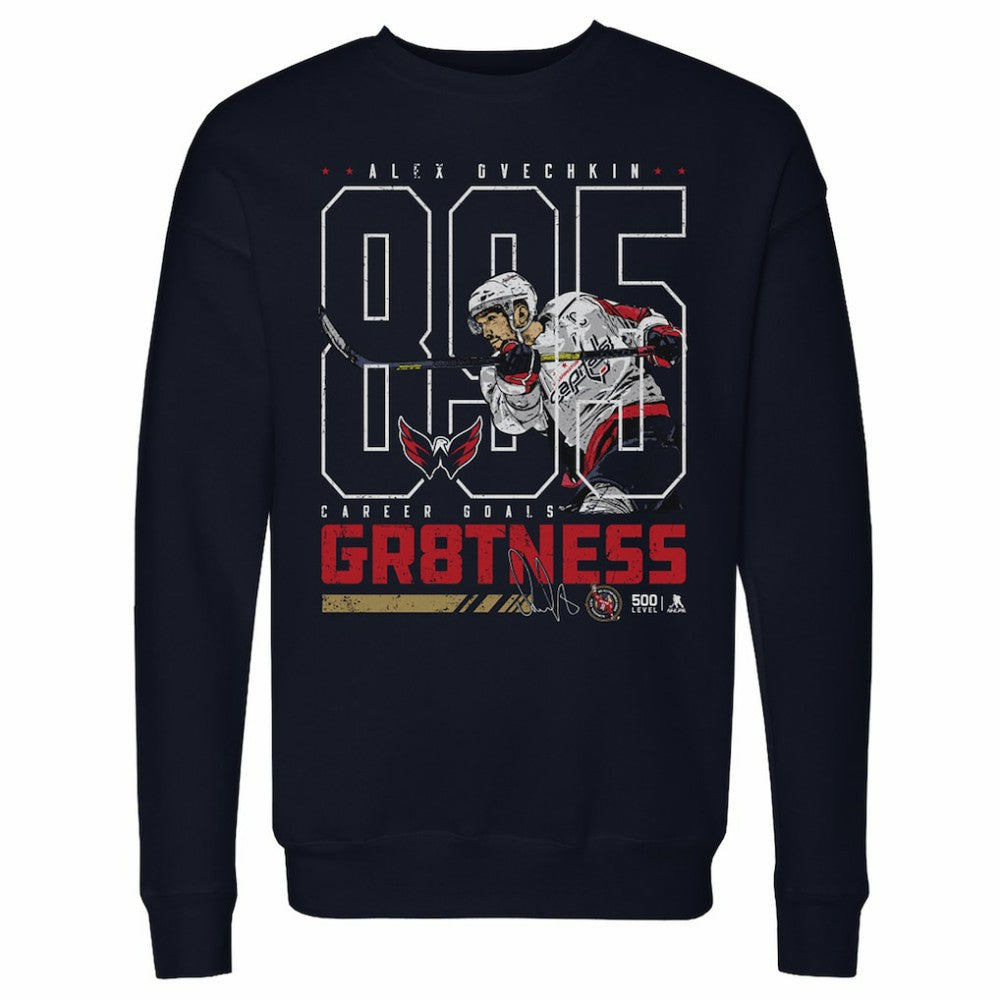 Alexander Ovechkin Washington Capitals 500 Level Outline Pullover Sweatshirt - Navy - NHL