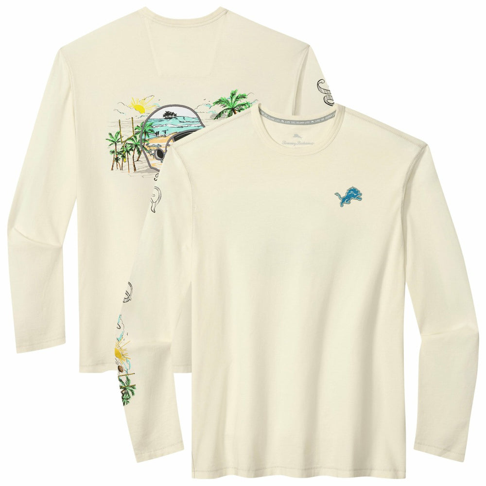 Detroit Lions Oasis Endzone Lux Long Sleeve T-Shirt Cream | Tommy Bahama