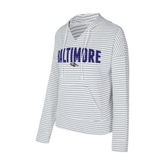 Baltimore Ravens Concepts Sport Women's Liftoff Striped V-Neck Hoodie White/Gray | NFL