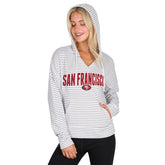 San Francisco 49ers Concepts Sport Women's Liftoff Striped V-Neck Hoodie White/Gray | NFL