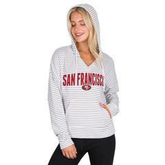 San Francisco 49ers Concepts Sport Women's Liftoff Striped V-Neck Hoodie White/Gray | NFL