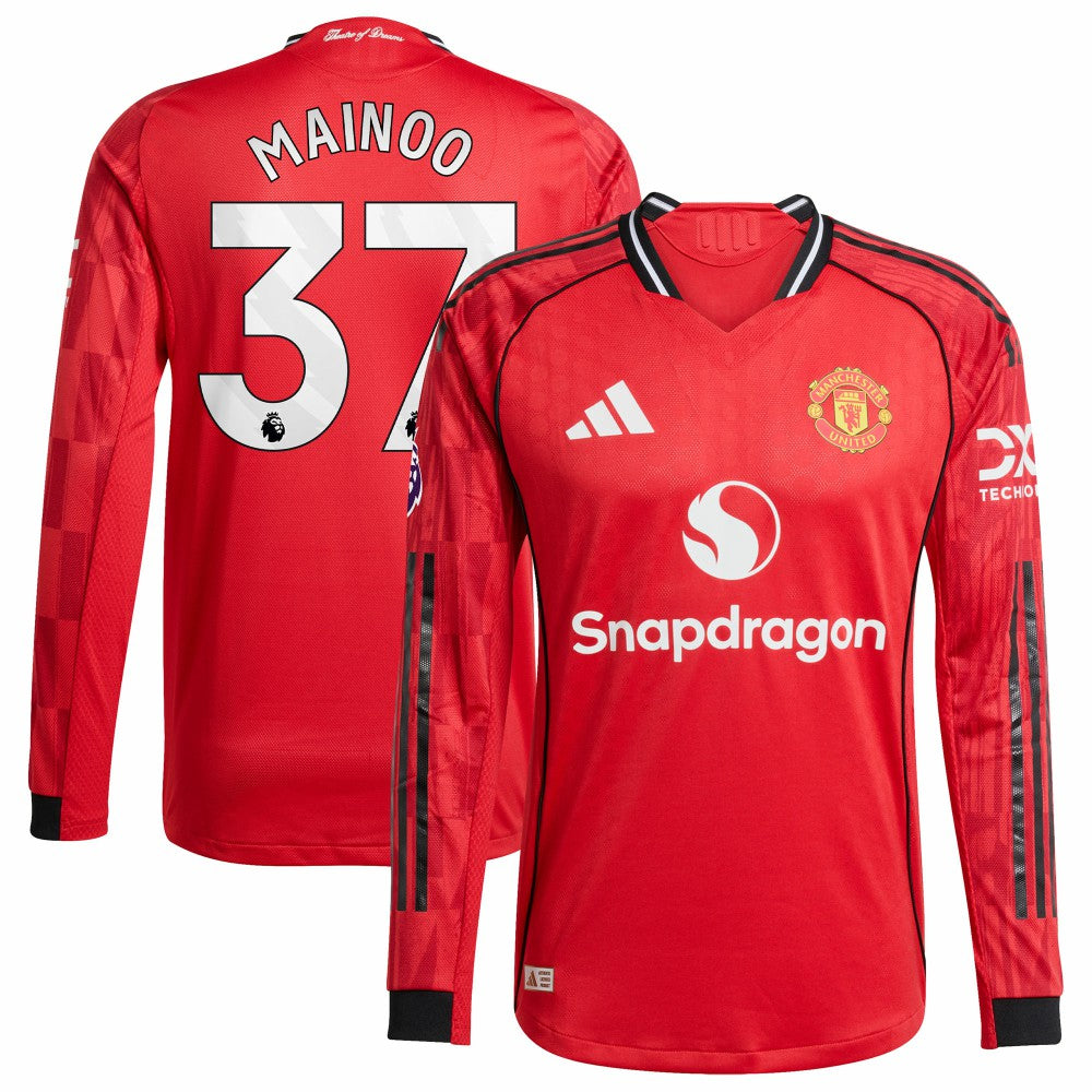 Kobbie Mainoo Manchester United Home 2025/26 Player Long Sleeve Jersey Red | Adidas
