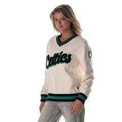 Boston Celtics The Wild Collective Women's Jacquard V-Neck Sweater Cream - NBA