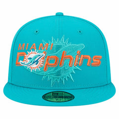 Miami Dolphins New Era Overlap Wordmark 59FIFTY Fitted Hat Aqua | NFL