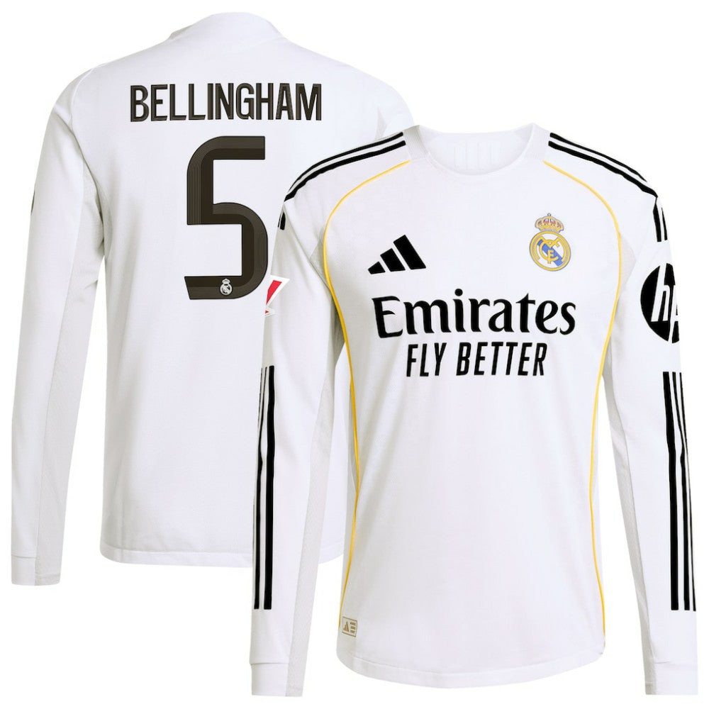 Jude Bellingham Real Madrid 2025/26 Home Long Sleeve Jersey White | Adidas