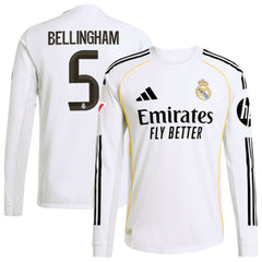 Jude Bellingham Real Madrid 2025/26 Home Long Sleeve Jersey White | Adidas