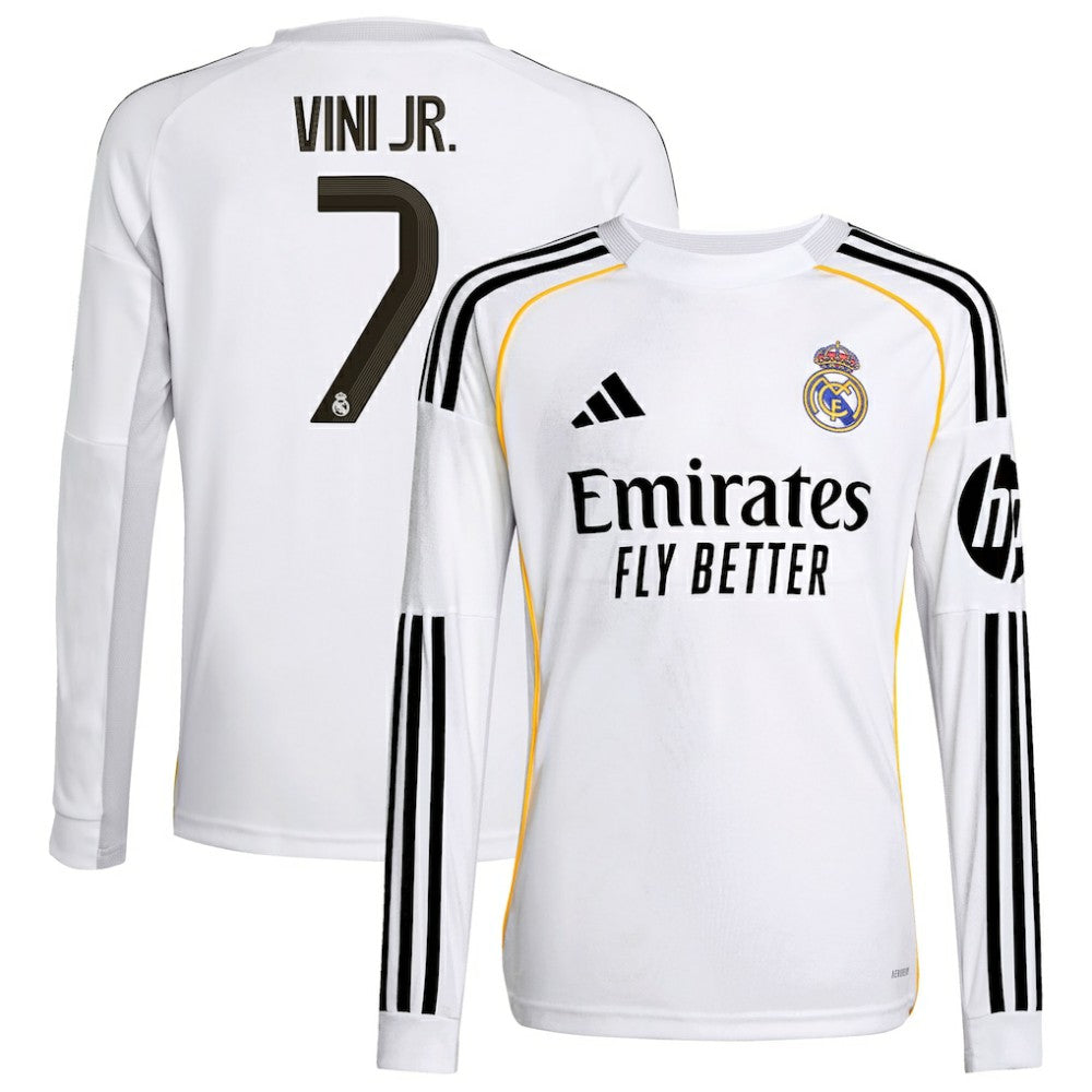 Vini Jr. Real Madrid Youth 2025/26 Home Replica Long Sleeve Jersey White | Adidas discount