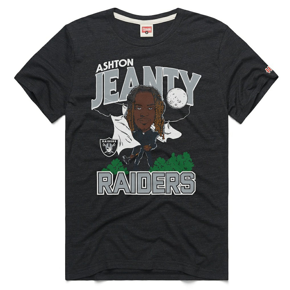 Ashton Jeanty Las Vegas Raiders Homage Unisex Caricature Player Graphic Tri-Blend T-Shirt Charcoal | NFL