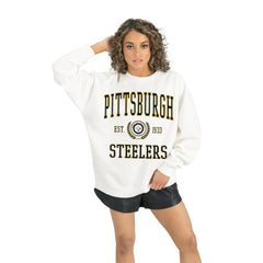 Pittsburgh Steelers Gameday Couture Women's Timeless Triumph Premium Fleece Pullover Sweatshirt White | NFL