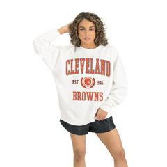 Cleveland Browns Gameday Couture Women's Timeless Triumph Premium Fleece Pullover Sweatshirt White | NFL