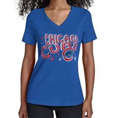 Chicago Cubs Starter Women's Fireworks Team Name V-Neck T-Shirt - MLB