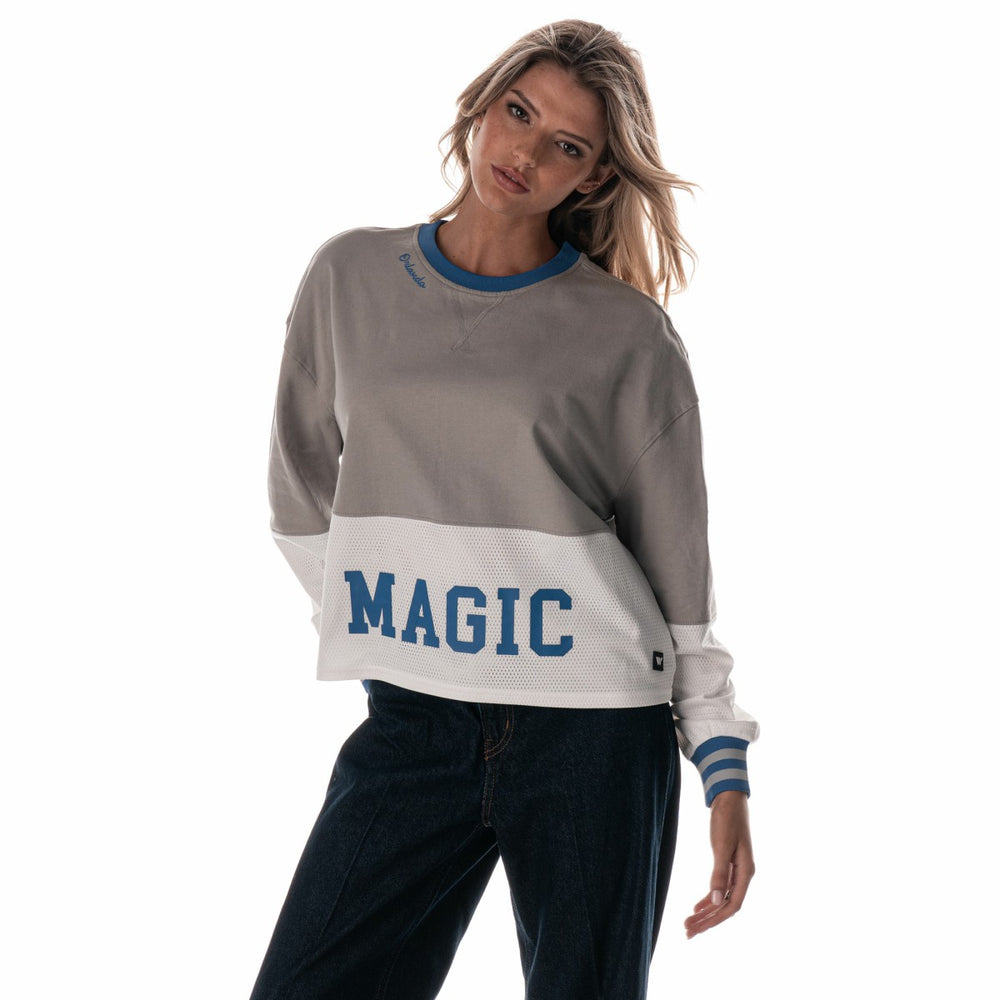 Orlando Magic The Wild Collective Women's Cropped Long-Sleeve Fashion Crewneck Sweatshirt Gray - NBA