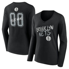 Brooklyn Nets Women's Hustle Custom Long Sleeve V-Neck T-Shirt Black - NBA