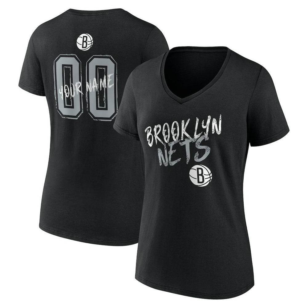 Brooklyn Nets Women's Hustle Custom V-Neck T-Shirt Black - NBA