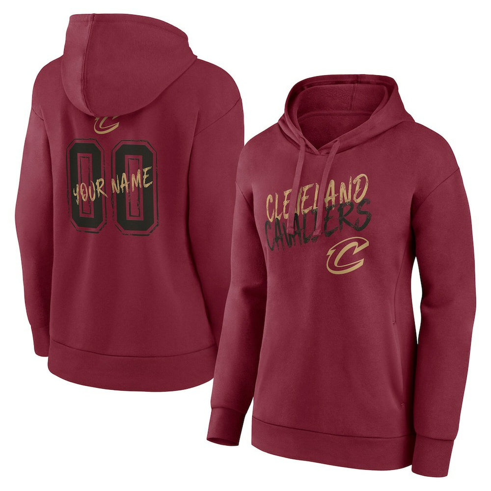 Cleveland Cavaliers Women's Hustle Custom Pullover Hoodie Wine - NBA