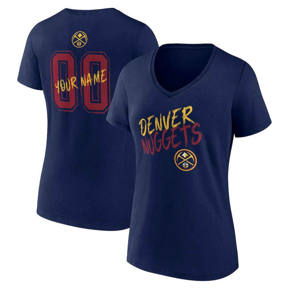 Denver Nuggets Women's Hustle Custom V-Neck T-Shirt Navy - NBA