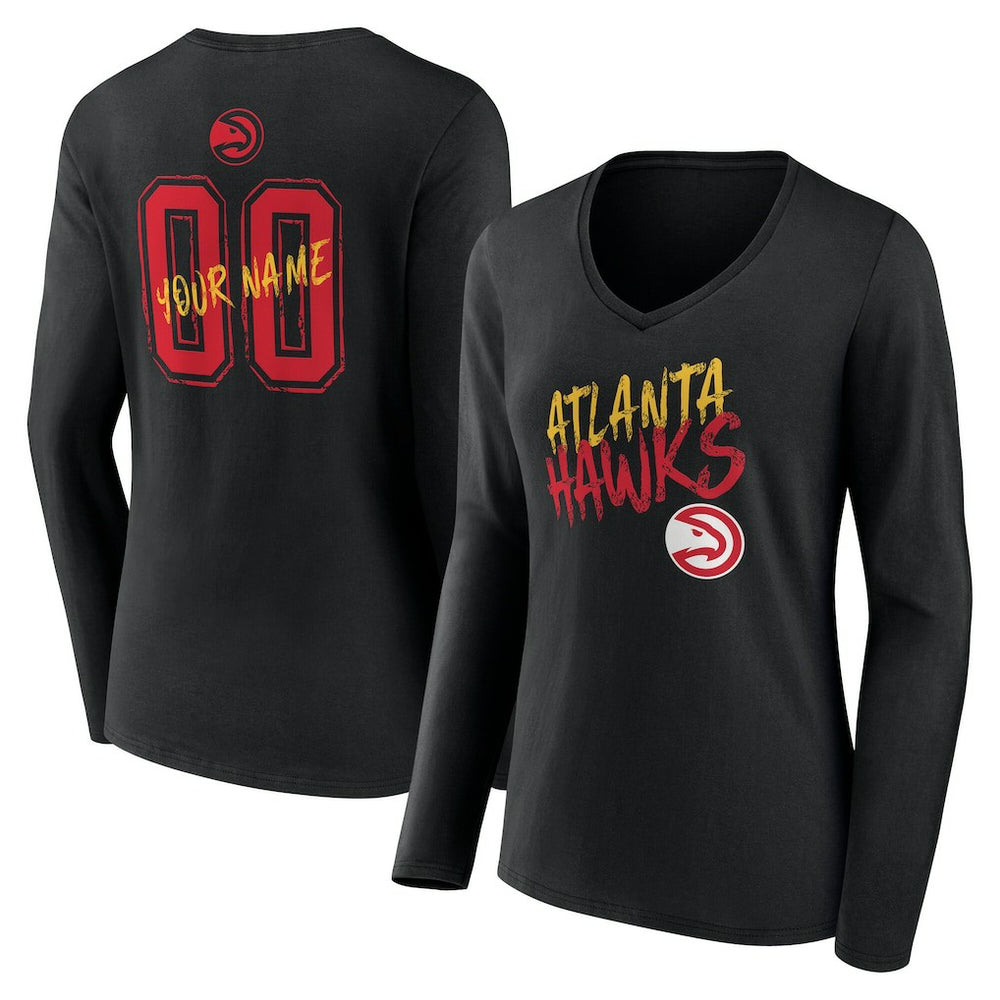 Atlanta Hawks Women's Hustle Custom Long Sleeve V-Neck T-Shirt Black - NBA