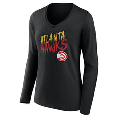 Atlanta Hawks Women's Hustle Custom Long Sleeve V-Neck T-Shirt Black - NBA