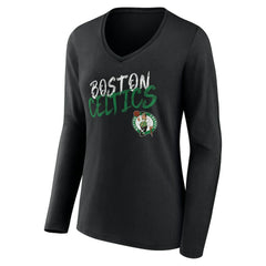 Boston Celtics Women's Hustle Custom Long Sleeve V-Neck T-Shirt Black - NBA