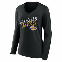 Los Angeles Lakers Women's Hustle Custom Long Sleeve V-Neck T-Shirt Black - NBA
