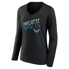 Charlotte Hornets Women's Hustle Custom Long Sleeve V-Neck T-Shirt Black - NBA
