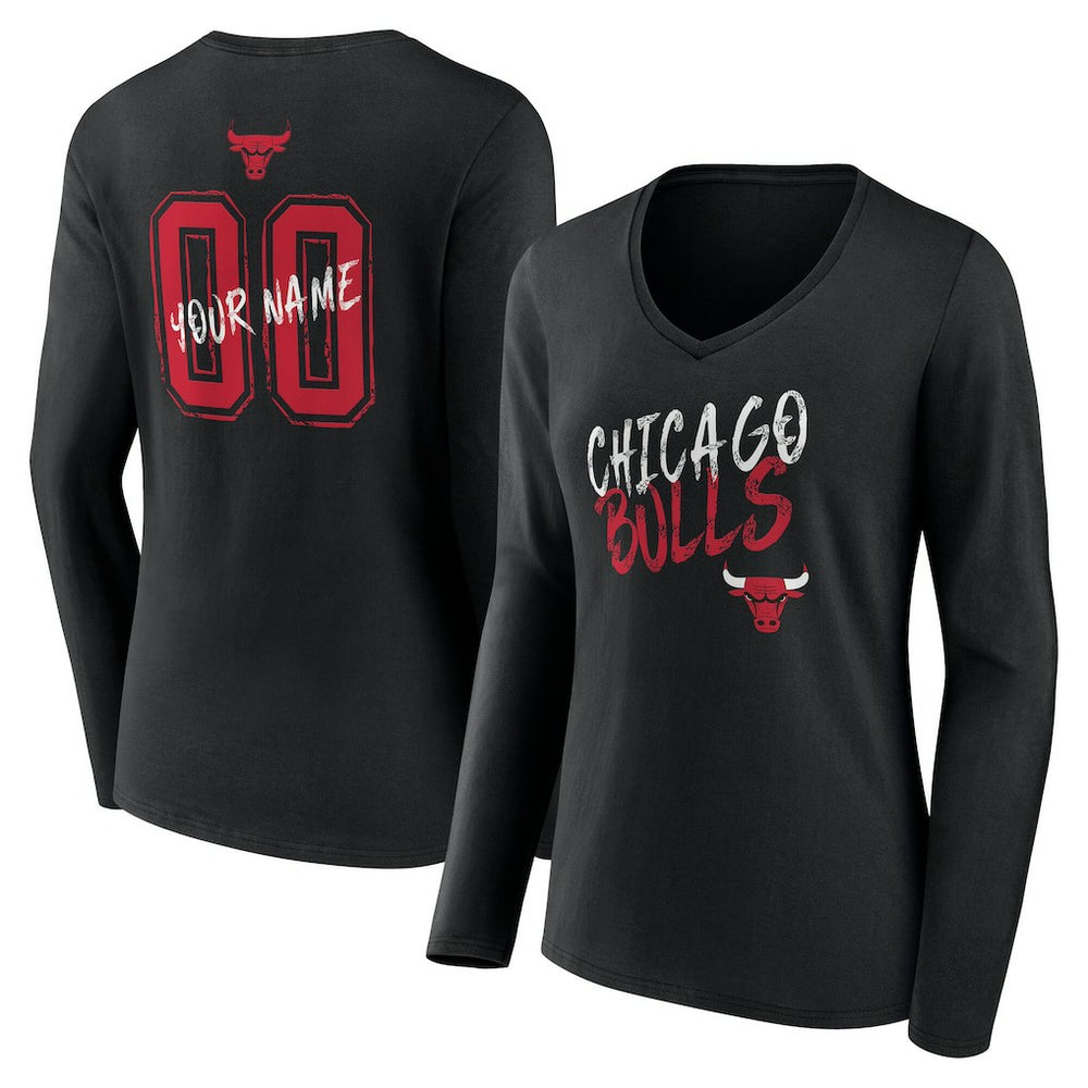 Chicago Bulls Women's Hustle Custom Long Sleeve V-Neck T-Shirt Black - NBA