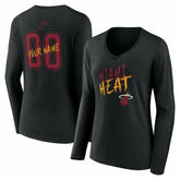 Miami Heat Women's Hustle Custom Long Sleeve V-Neck T-Shirt Black - NBA