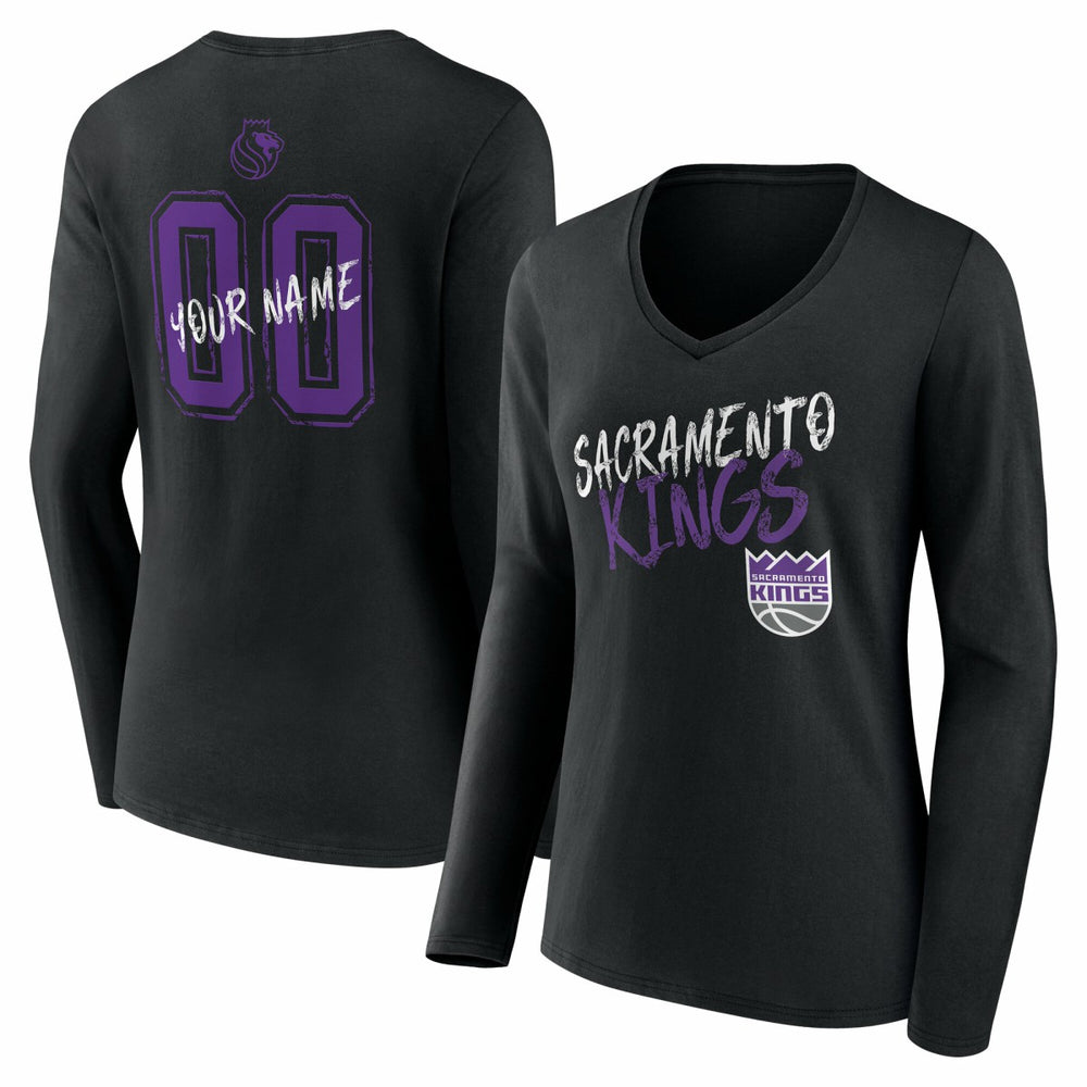 Sacramento Kings Women's Hustle Custom Long Sleeve V-Neck T-Shirt Black - NBA