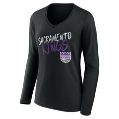 Sacramento Kings Women's Hustle Custom Long Sleeve V-Neck T-Shirt Black - NBA
