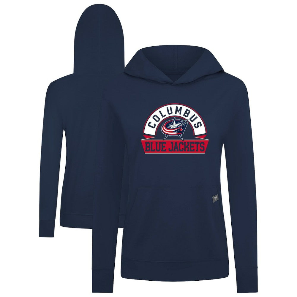 Columbus Blue Jackets Levelwear Women's Relay Banner Arch Pullover Hoodie - Navy - NHL