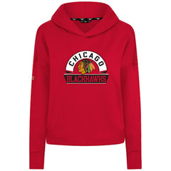 Chicago Blackhawks Levelwear Women's Sweet Banner Arch Tri-Blend Cropped Pullover Hoodie - Red - NHL
