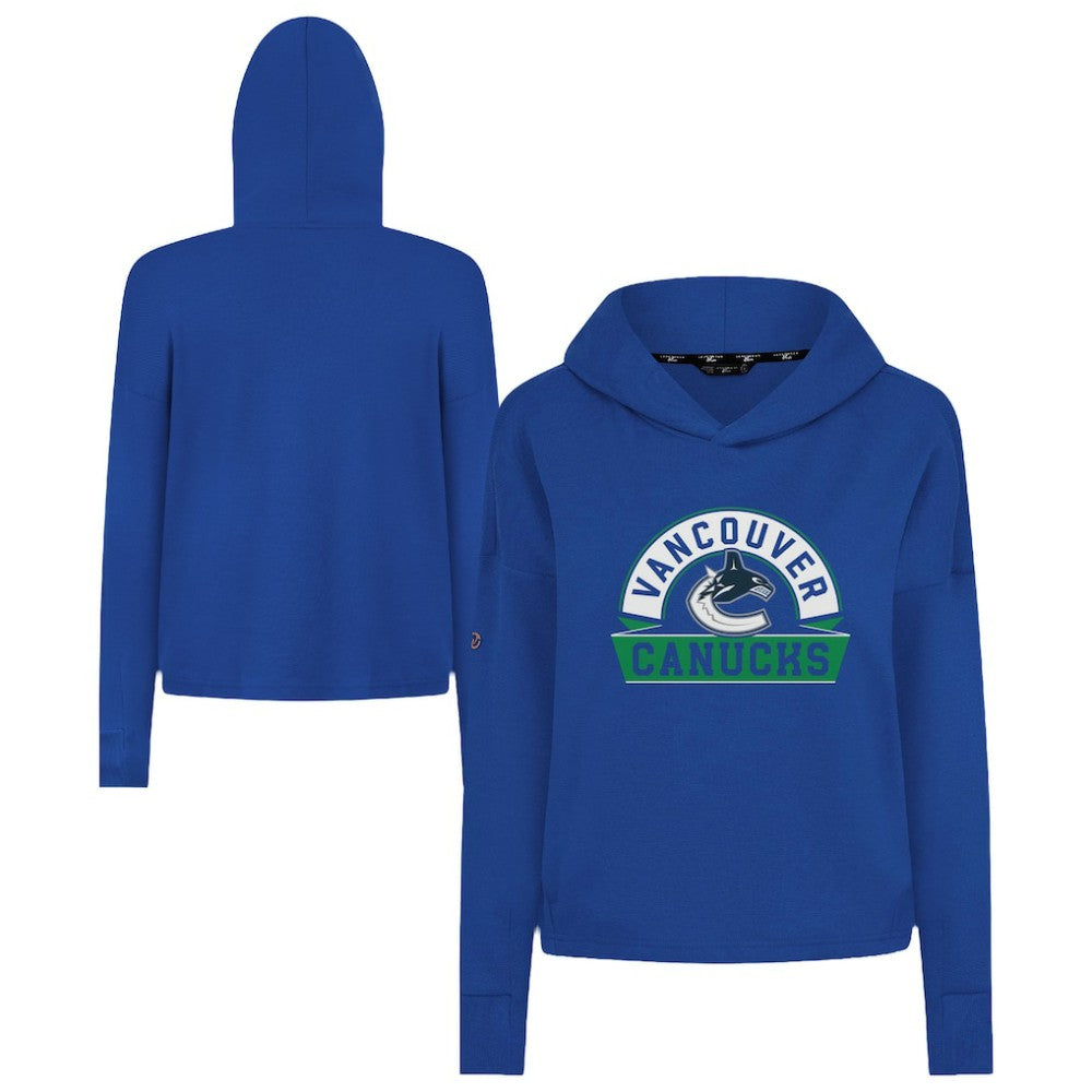 Vancouver Canucks Levelwear Women's Sweet Banner Arch Tri-Blend Cropped Pullover Hoodie - Royal - NHL