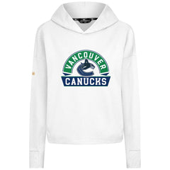 Vancouver Canucks Levelwear Women's Sweet Banner Arch Tri-Blend Cropped Pullover Hoodie - White - NHL