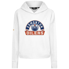 Edmonton Oilers Levelwear Women's Sweet Banner Arch Tri-Blend Cropped Pullover Hoodie - White - NHL