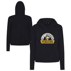 Pittsburgh Penguins Levelwear Women's Sweet Banner Arch Tri-Blend Cropped Pullover Hoodie - Black - NHL