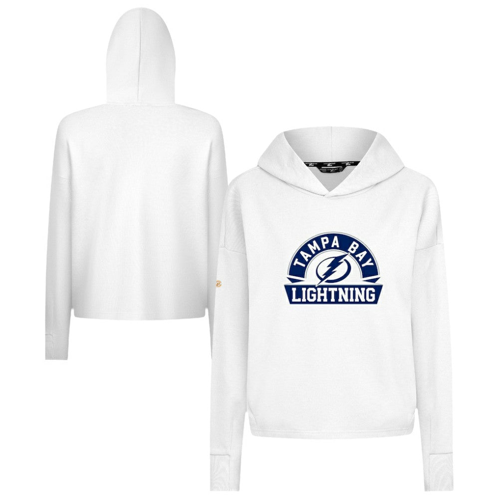 Tampa Bay Lightning Levelwear Women's Sweet Banner Arch Tri-Blend Cropped Pullover Hoodie - White - NHL