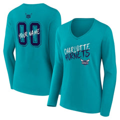 Charlotte Hornets Women's Hustle Custom Long Sleeve V-Neck T-Shirt Teal - NBA