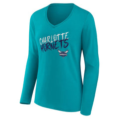 Charlotte Hornets Women's Hustle Custom Long Sleeve V-Neck T-Shirt Teal - NBA