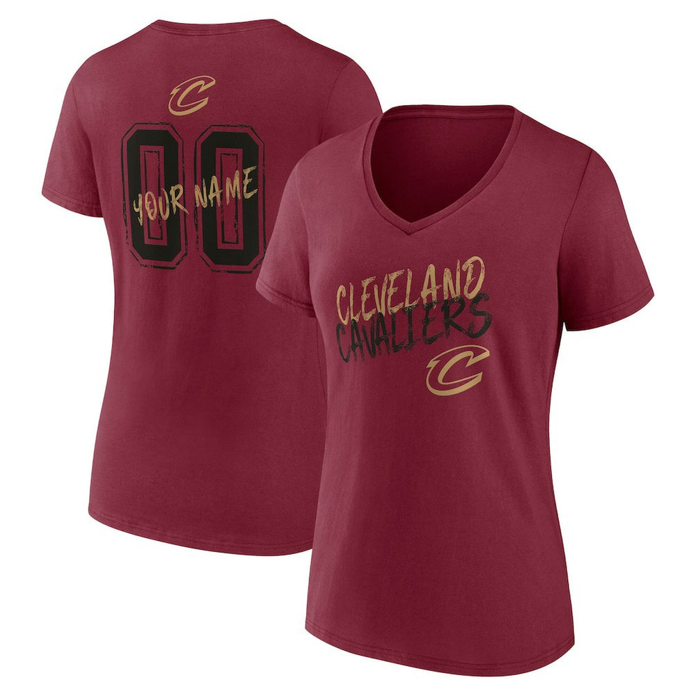 Cleveland Cavaliers Women's Hustle Custom V-Neck T-Shirt Wine - NBA