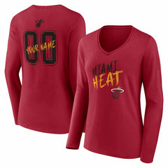 Miami Heat Women's Hustle Custom Long Sleeve V-Neck T-Shirt Red - NBA