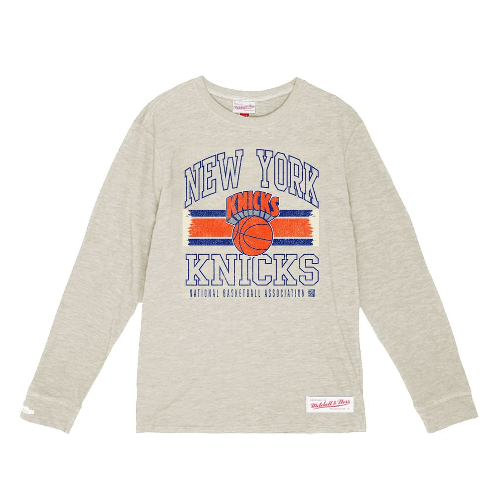 New York Knicks Striped Logo Lockup Premium T-Shirt Cream - NBA