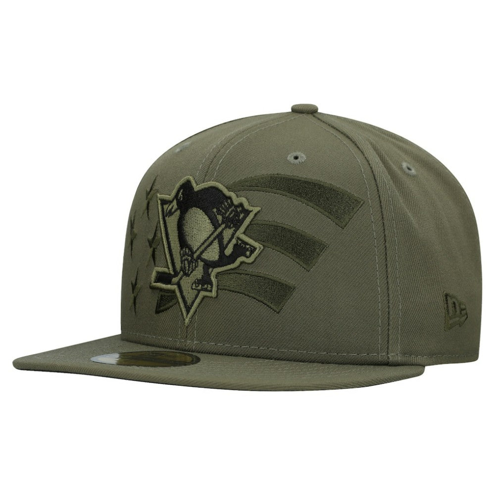Pittsburgh Penguins New Era Military Appreciation Flag 59FIFTY Fitted Hat - Olive - NHL