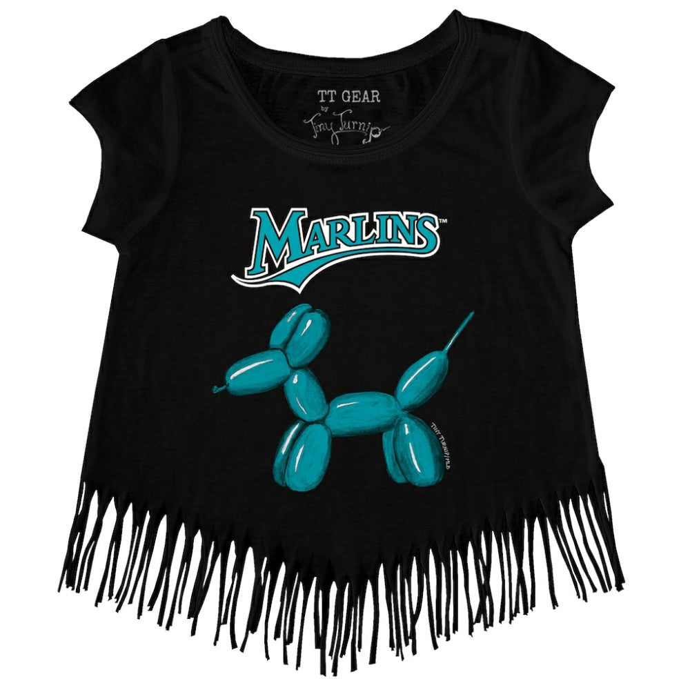 Miami Marlins Tiny Turnip Girls Youth Balloon Dog Fringe T-Shirt - MLB
