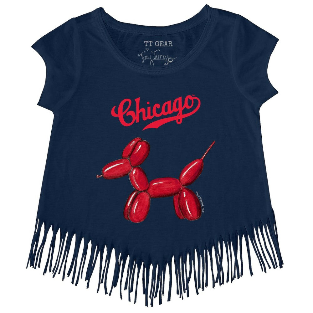 Chicago Cubs Tiny Turnip Girls Youth Balloon Dog Fringe T-Shirt - MLB