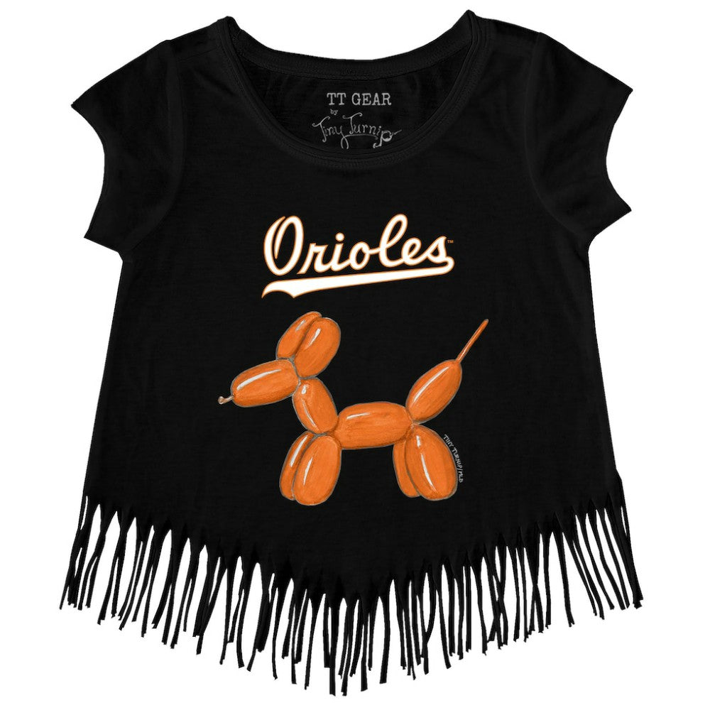 Baltimore Orioles Tiny Turnip Girls Youth Balloon Dog Fringe T-Shirt - MLB